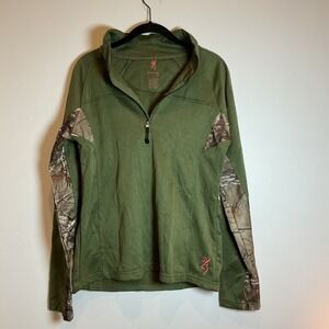 Browning Camo Sleeve Quarter‎ Zip Pullover Men's L Green Hunting Outdoor
